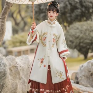 Hanfu women Chinese style round collar warm standing new dress suit