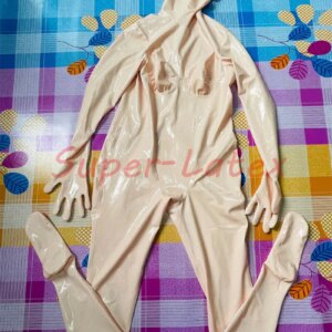men latex gummi catsuit with handmade gloves mesh eyes open mouth 0.4mm