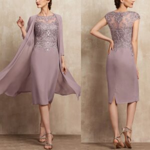 Customized Lace Mother Of The Bride Groom Dress with Chiffon Jacket Long Sleeve Wedding Party Prom Evening Gown For Women