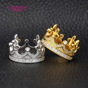 Hiphop Jewelry Custom Made Crown King Moissanite Ring 925 Silver Yellow Gold Plated D VVS Moissanite Rings Men