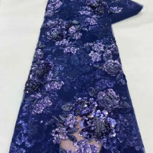 Bule 5 Yards Luxury High-end Beaded Fabric Heavy Sequins Embroidery Fabric Fashion French Tulle Mesh Lace Fabric for Wedding