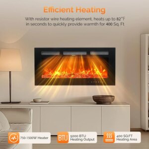 36” Electric Fireplace, 3-in-1 Ultra-Thin Wall Mounted, Remote APP Control, 1500W Wall Heater Timer, Log Set Crystal