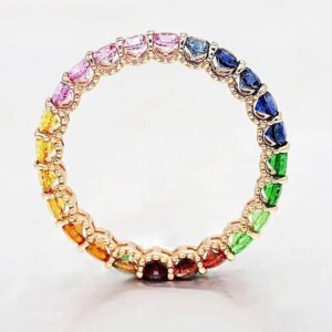 18k Gold Diamond Natural Rainbow Sapphire Ring