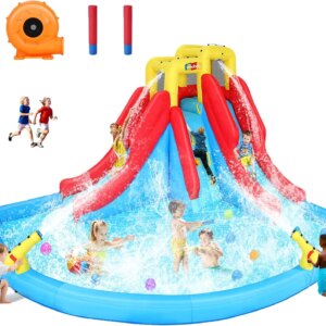 Large Inflatable Water Slide, 14.5 x 13 FT Water Bounce House for Backyard, Water Park for Kids 5-12, Water Slide Bounce House P