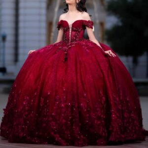 Red Shiny Princess Quinceanera Dresses Off Shoulder Bow Lace Beading Crystal Tull Corset Sweet 16 Dress Ball Gown Vestidos 15 De
