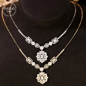 Aazuo 18K White Gold Yellow Gold Real Diamonds 2.3ct Luxury Flower Necklace For Women Engagement Advanced banquet Party Au750