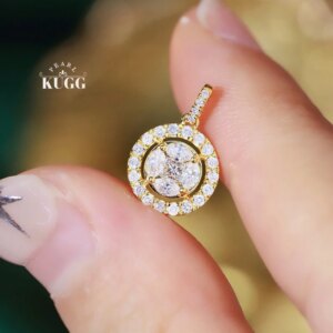 KUGG 100% 18K Yellow Gold Necklace Luxury Round Shape 0.60carat Real Natural Diamond Pendant Necklace for Women High Jewelry