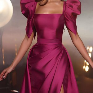 Evening Dress Long Luxury Evening Dresses for Women 2024 Purple Red Ball Gown Sharon Happy Puff Sleeves Satin Line ACL-771