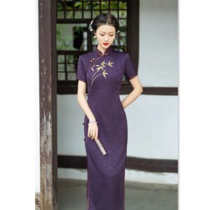Suzhou Long Traditional Cheongsam Qi Pao Wholesale Spring and Summer New Retro National Style Short Sleeve Banquet