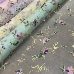 Silk organza embroidery crisp fabric women’s dress with a top spring/summer small peony
