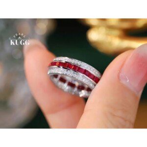 KUGG 100% 18K White Gold Rings Luxury Diamond Jewelry Natural Ruby Engagement Ring for Women Classic Design High Party Jewelry