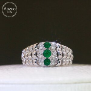 Aazuo Real18K Solid White Gold Natrual Emerald Real Diamonds Ring Simple Style Delicate Trendy Fine Gifts Jewelry For Woman