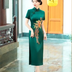 Women’s long slim-fit silk cheongsam mid-length daily wear
