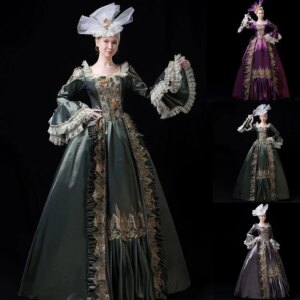 Cosplay Costumes Classical European Carnival Party Retro Rode Lace Meeting Dresses Vintage