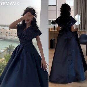 Customized Evening Dress Party Occasion Prom Gown Formal YPMWZX V-neck A-line Floor Length Skirts Draped Beading Bespoke