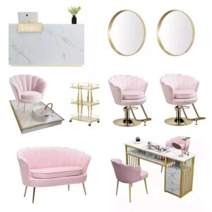 Modern Style Salon Furniture Metal Chair Nail Bar Desk Pink Manicure Table And Chair Set For Sale