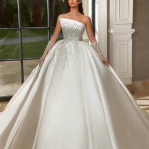 Shiny Sleeveless Wedding Dress 2024 Charming Beaded Bridal Gown Luxurious Satin Strapless Classic Ball Gown Vestidos De Novia