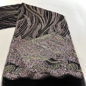 Latest African Sequins Lace Fabric 2024 High Quality Lace Embroidery Beaded Mesh Fabrics 5 Yards For Women Wedding Party Dresses
