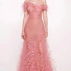 Luxury Feather Strapless Prom Gowns Tulle Ruffles with Split Mermaid Dresses Women’s Formal Occasion Gowns Floor Length