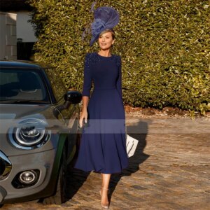 Wedding Guest Dresses for Women 3/4 Sleeves Crystal Luxury Mother of the Bride Dress A Line Belt O Neck Party Gown Customized