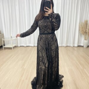 MYMB Dubai Luxury Wedding Evening Dress for Women Muslim Long Sleeves Sequin Formal Prom Party Gown Customized MY30076-2
