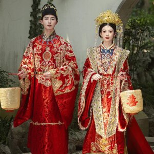 Chinese traditional wedding dress Ming dynasty Hanfu wedding dress embroidery full set of uniform size loose version