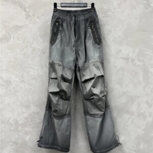 Heavy Waste Soil Worn Looking Washed-out Stitching Ruffle Overalls Trendy Loose Wide-Leg Casual Pants Trousers
