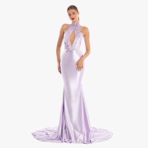 Lilac Evening Dresses for Women 2025 High Collar Halter Mermaid Evening Gowns Beaded Cut Out Sleeveless Trumpet Sexy Formal Gown