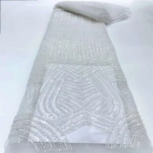 Luxury African Sequins Beaded Lace Fabric 2024 High Quality Lace 5 Yards French Lace Fabric Nigerian Lace Fabrics Party Wedding