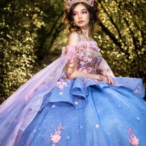 2025 Sky Blue Quinceanera Dress Sequined Lace Appliques Flower Beads Crystal With Cape Off Shoulder Vestido De 15 Quinceañeras