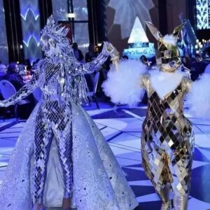 Men women party music festival parade glass clothing performance men suit Stage show sparkly mirror costume