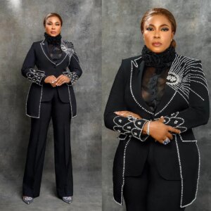 Crystal Pearls Mother of Bride Dresses Luxurious Beaded Jacket African Women Flare Pants Slim Fit Blazer 2 Piece Set Customized
