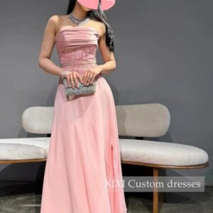 XIXI Customized Evening Dresses A-Line Strapless Beadings Prom Dresses Sleeveless Floor-Length Lining Zipper Up Women’S Evening