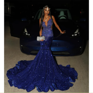 Evening Dresses 2024 Luxury Blue Shiny Exquisite Floor Length Sweetheart Trumpet Spaghetti Strap High Quality Women Prom Gowns