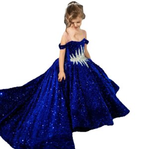 Blue Sequined Flower Girl Dresses Sheer Straps Formal Vestido De Novia Kids Sparkle Birthday Party Pageant Dress