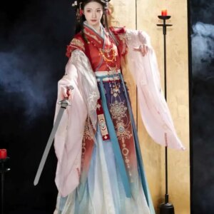 Hanfu Female Women Fairy Costume Heavy Industry Embroidery Big Sleeved Shirt Improve Cos Cosplay Tops Eight Torn Skirts