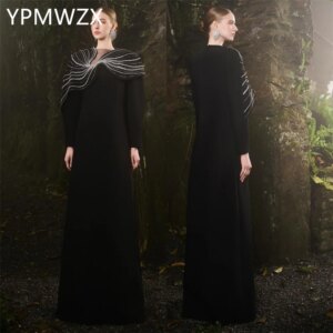 Customized Evening Dress Formal Women Party Occasion YPMWZX Scoop Neckline A-line Floor Length Skirts Bespoke