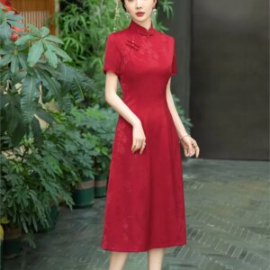 Women’s long slim-fit silk cheongsam mid-length daily wear
