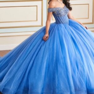 Customized Shiny blue Off Shoulder Quinceanera Dress sequin applique Lace crystal Tull vestidos de 15 Quinceanera