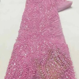 2025 New African French Nigerian High End Lace Fabric With Beads Sequins Mesh for Embroidery Wedding Party Bride Sewing Dress