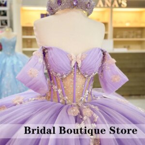 Lavender Purple Quinceanera Dresses Flower Butterfly Appliques Crystals Beading Sequins Sweet 16 Dresses Ball Gown Customized