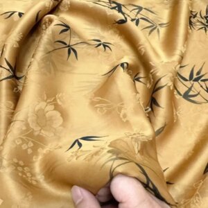 Real Silk Fabric Fragrant Cloud Yarn Bamboo Leaf Printing Chinese Cheongsam Hanfu Fabric
