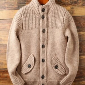 Autumn Winter Stand Collar Wool Knit Cardigan Jacket Men Vintage Thicken Solid Color Single Breasted Mens Casual Sweater Coat