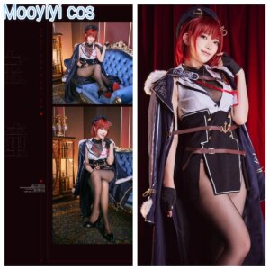 Newly Mooyiyi cos Houshou Marine Cosplay costume Halloween Christmas 2025 S-XXL Sexy Coat Inner Skirt Hat Prop Black Coat