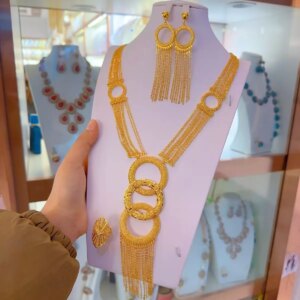 New Dubai 24K Gold Plated Necklace, Earrings, Rings for Women’s Romantic Wedding, Mother’s Party Gift, Jewelry Set YY10547