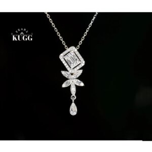 KUGG 100% 18K White Gold Necklace Women 0.36carat Real Natural Diamond Pendant Necklace Romantic Style High Engagement Jewelry