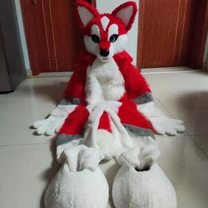 Fursuit Dog Mascot Costume Husky Long Fur Cosplay Party Ad