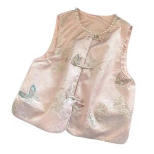 Pink new Chinese jacquard waistcoat woman early small gentle vest
