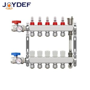 Stainless steel heating manifold kit with flow meter/return ball valve/exhaust valve, 3/4 “* Φ 16mm and 3/4” * Φ 20mm adapters