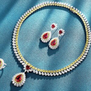 Luxury Jewelry Sets for Women Rings Necklace Earrings Lab Grown Ruby 925 Silver Bridal Jewelry Set Engagement Wedding Gift